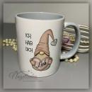 Keramiktasse Grau mit Druck-Ich hab dich lieb Wichtel