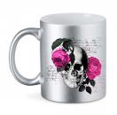 Keramiktasse Silber mit Druck-Totenkopf Rosé